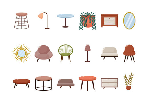 Brown And Beige Furniture Home Icons Set