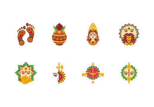 Colorful Navratri Goddess Hindu Festival Illustrations Set