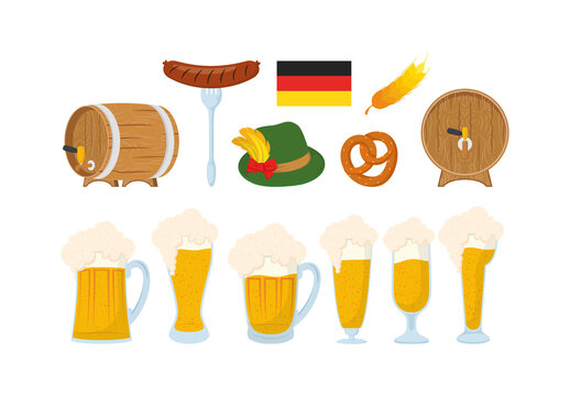 Colorful Oktoberfest Drinks Illustration Set