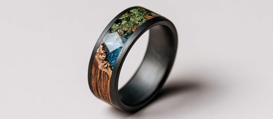 Unique handcrafted ring featuring wood, resin, and moss for nature lovers.