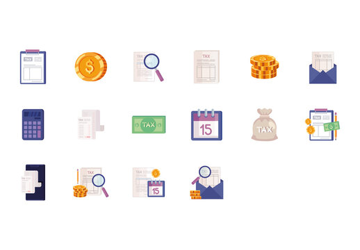 Colorful Tax Declaration Elements Icons Set