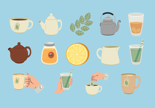 Colorful Tea Drink Healthy Illustrations Set
