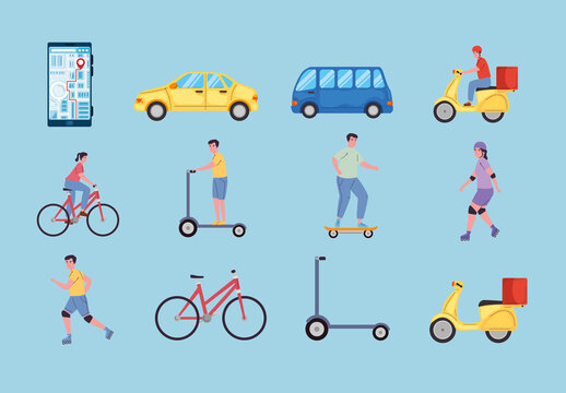 Colorful Transport Vehicles Illustration Set