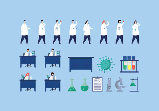 Colorful Vaccine Research Illustration Set