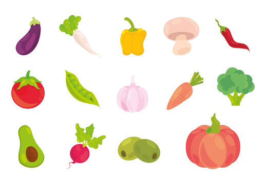 Colorful Vegetables Food Fresh Illustration Set