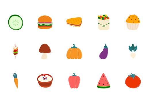Colorful Vegetarian Food Illustration Set