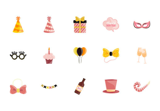 Pink and Yellow New Year Illustration Set