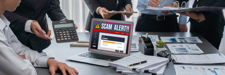 Cyber security software show alert of cyber attack for protection brisk. Danger from virus,...