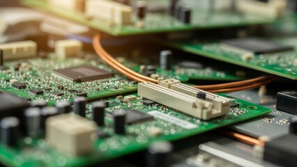 Obraz premium Circuit boards technology detail close up electronic components