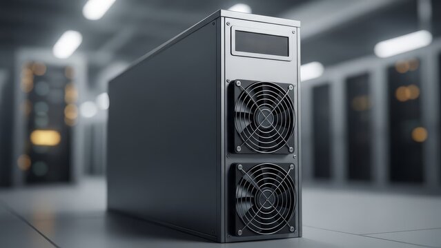 Bitcoin Mining Rig ASIC Server in Data Center Environment - Powered by Adobe