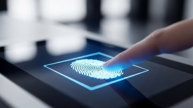 Fingerprint scan unlocking digital device for secure access - Powered by Adobe
