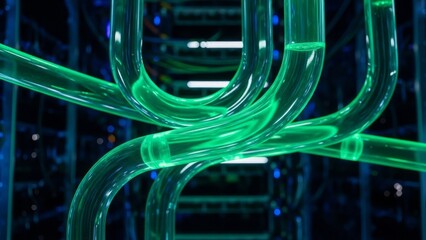 Neon green tubes abstract network futuristic technology