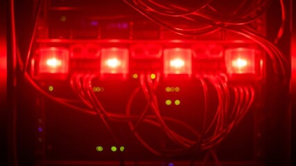 Server Room Circuit Breakers Glowing Red Alert System