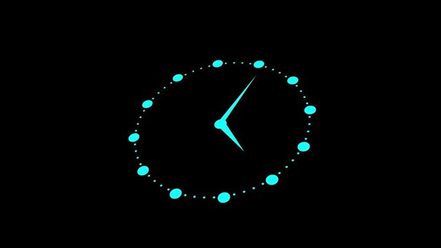 Analog clock animation with circular time indicator and moving hands. Time tracking and countdown visualization for schedules, deadlines, and timing concepts. Minimal clock interface animation.