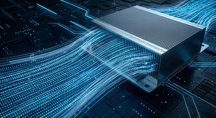 Cooling system for data center shows airflow and technology features.