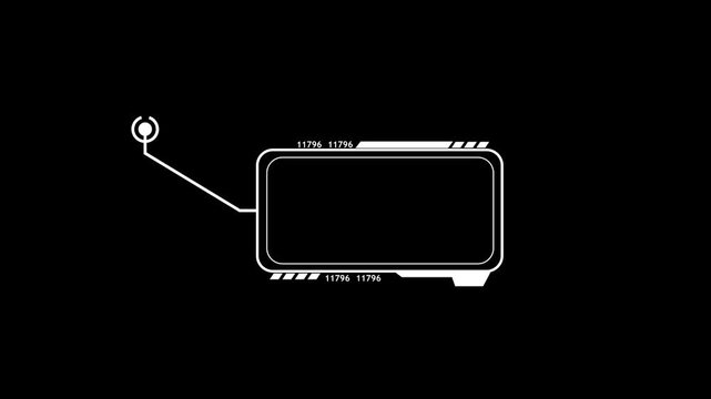 Futuristic HUD message frame overlay with digital interface design. Futuristic HUD frame geometric. Sci-fi chat bubble frame for UI communication, alerts, and information display.
