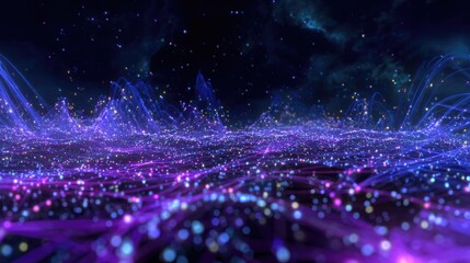 Futuristic blockchain grid with shimmering lines and 3D cubes. A concept of fast transactions, secure systems, and tech evolution.