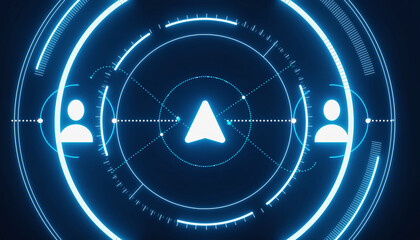 Navigating the Digital Realm: A futuristic user interface pulses with vibrant blue, symbolizing connection, data, and technological advancement.