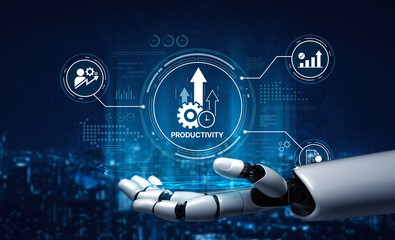 Fototapeta premium AI boosts workplace productivity with smart tracking tools, workflow optimization, and digital assistants that streamline business operations and enhance efficiency. Artificial intelligence spline