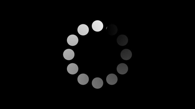 Circular loading dots animation for processing and waiting state. Dotted progress spinner for loading screens, buffering, and system activity. Minimal loading indicator visualization.
