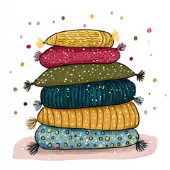 Hygge-style folded textile in naive flat design. Perfect for calm homey winter visuals and warm feelings.