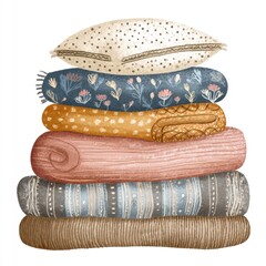 Folded cozy blanket illustrated in doodle flat style.
