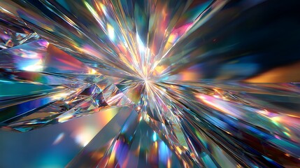 Crystal prism refracting light into rainbow colors, creating a vibrant abstract background with shimmering effects