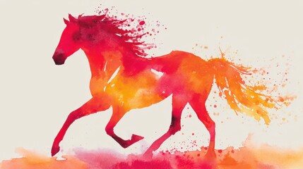 Painterly red horse figure with expressive textures. The artwork conveys untamed spirit and freedom.