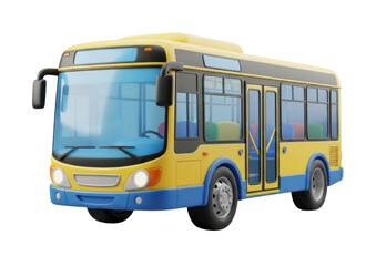 Yellow and blue cartoon city bus transparent background cutout png