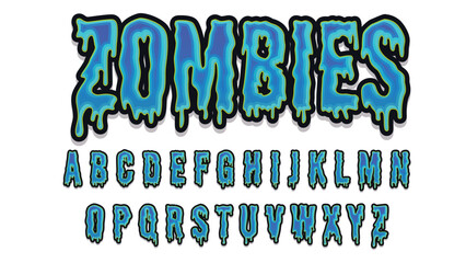 blue halloween zombie themed isolated dripping letters