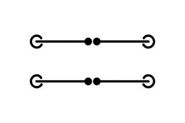 A minimalist graphic design featuring two identical black line segments with circular ends on a white background