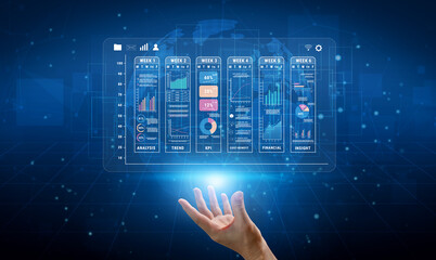 A weekly business performance report and analytics dashboard. A concept for tracking trends, KPIs,...