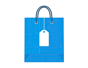 Blue shopping bag with a blank price tag hanging from the top