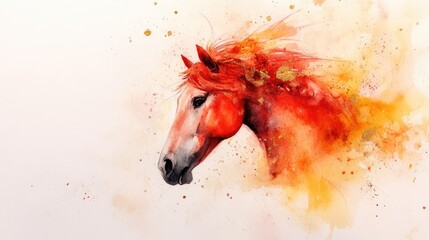 Vivid red horse painted in expressive abstract style. Dynamic strokes suggest movement and emotional power.