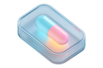 Minimalist glass pill box icon for healthcare apps and modern user interface design.