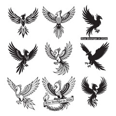Fototapeta premium Detailed Rising Phoenix Vector Banner Sharp Lines Monochrome