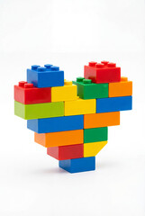 Heart Shaped Toy Brick Isolated on White Background Love Concept