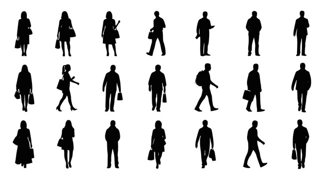 Silhouettes of people related to the theme of shopping. Vector illustration, JPEG version.