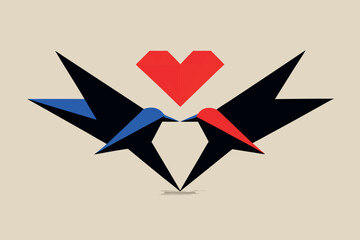 Minimalist 2D Vector Illustration of Two Origami Birds with Geometric Paper Fold Aesthetics
