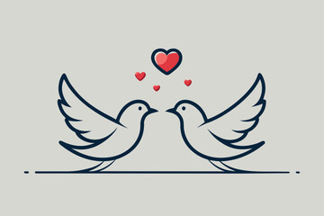 Minimalist 2D Vector Line Art Illustration Featuring Two Birds in Elegant Continuous Strokes