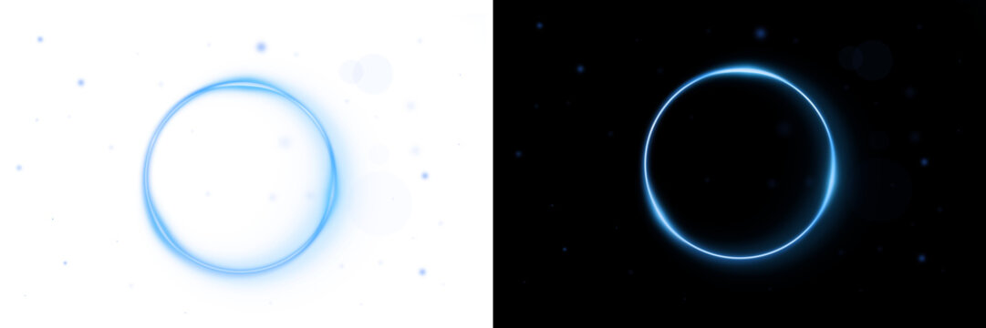 Luminous blue circle portal effect on contrasting white and black backgrounds isolated on transparent background