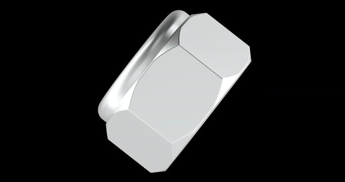 Nyloc hex lock nut rotation animation seamlessly loopable. 3D rendering isolated on transparent background