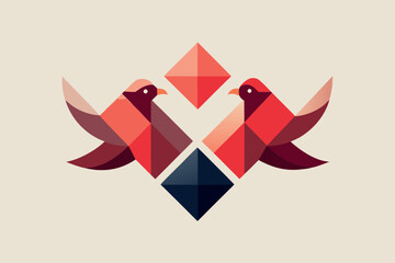 Minimalist Vector Illustration of Two Abstract Birds in a Modern Aesthetic Design