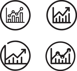 Minimalist business growth icons set with bar charts and rising line graphs in circles for data analysis and financial success concept