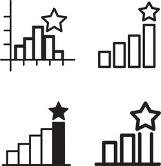 Business success and top performance icons set with rising bar charts and star symbols for achievement, rating, and excellence representation