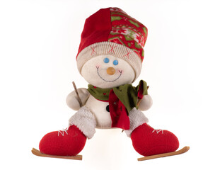 Vintage snowman toy isolated on white background