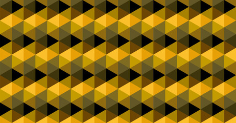 Seamless geometric triangle pattern in gold, yellow, black and olive tones. Abstract modern background with repeating polygon shapes, stylish texture for textile print, wallpaper, branding and wrappin