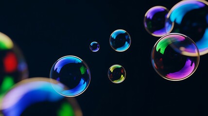 Colorful bubbles floating in darkness