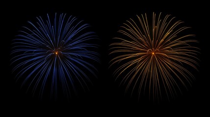 Dual fireworks display in the night sky