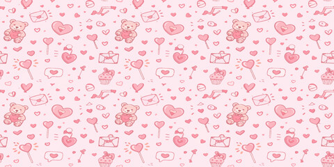 Seamless vector pattern with pink hearts and love design for Valentine's Day wallpaper, decoration, or wedding invitation card